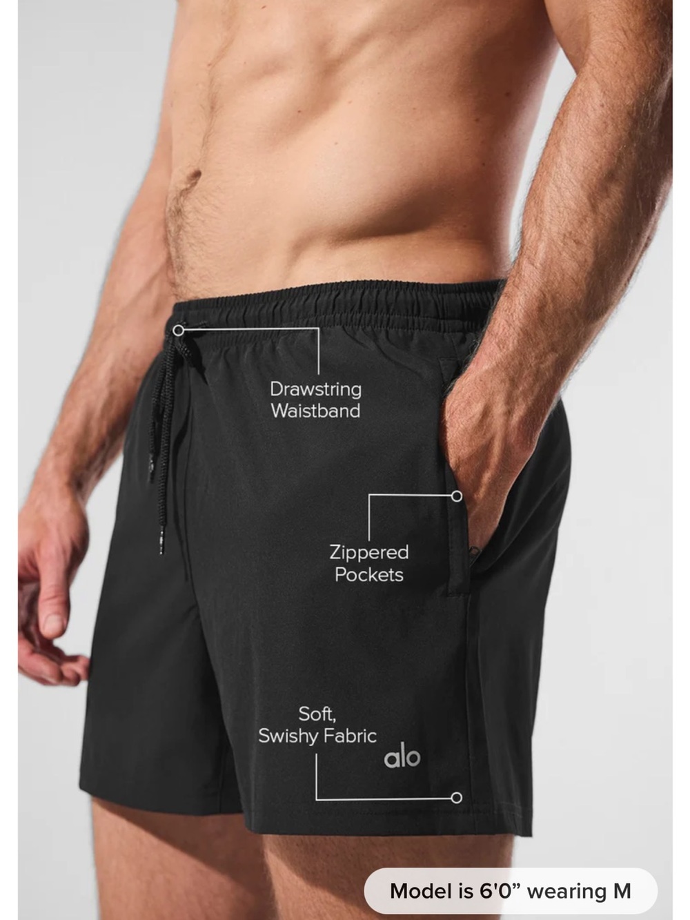 ALO Yoga Men's Black Athletic Shorts with Drawstring